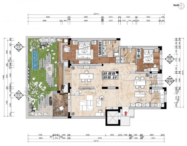 一樓帶60㎡院子的3居室，翻新改造後，效果不輸別墅