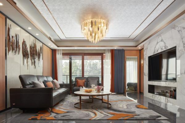 200平現代風四居室，三層疊級的方式背景牆+內建壁龕很別緻