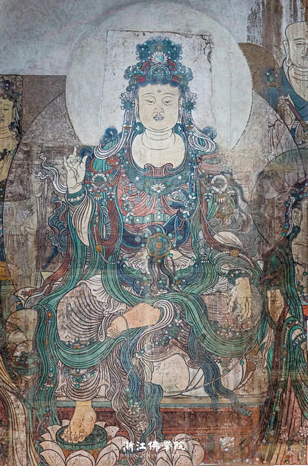 元代11.11米“彌勒說法圖”壁畫，1925年被切割成60多塊剝走，現館藏於加拿大