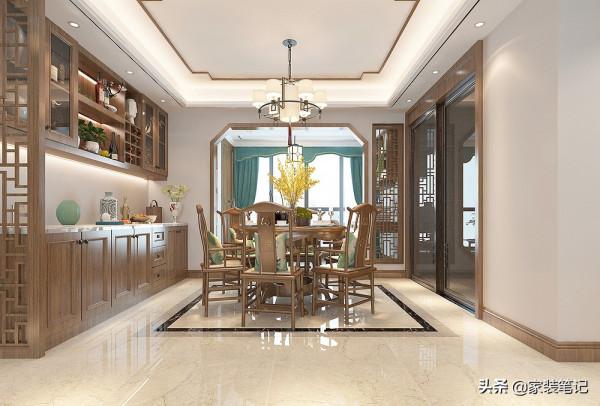 她家的中式風裝修，在小區裡面堪稱經典，色彩、硬裝搭配很有品味