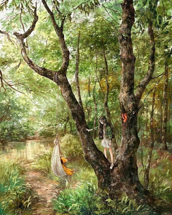 每日插畫｜aeppol的治癒系森林少女日記，休息一會兒再走也沒關係