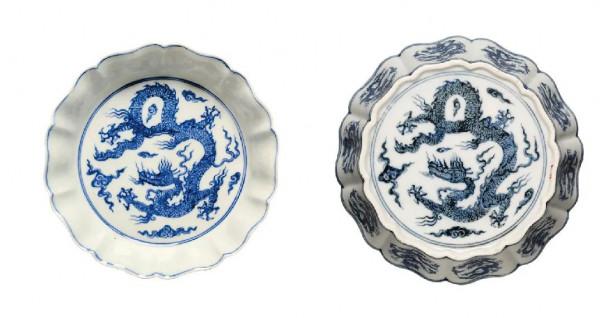 明宣德• 青花雲龍紋十稜葵瓣式洗 明宣德• 青花雲龍紋十稜葵瓣式洗