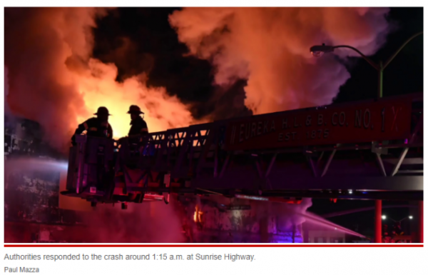 火光沖天！油罐車撞進紐約長島傢俱店，9000加侖汽油外洩