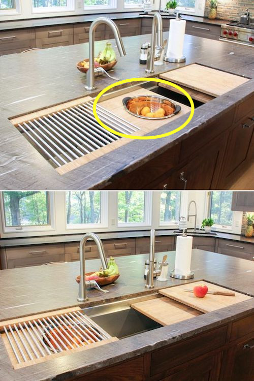 天天用水槽，怎麼沒想到把水槽做大，加2塊活動板，用來瀝水切菜