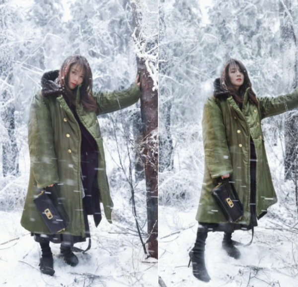 43歲劉濤大雪裡凹造型！穿細高跟不怕滑，被狂風吹到表情猙獰