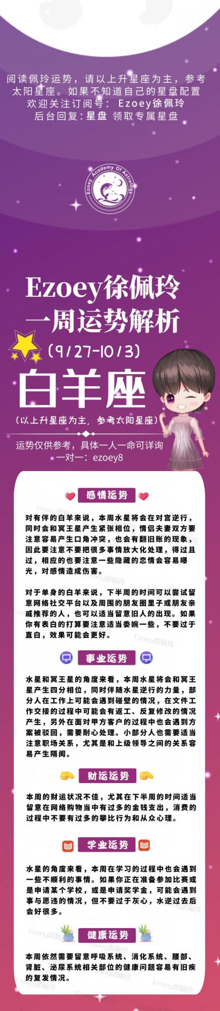 Ezoey徐佩玲｜十二星座一週運勢（9.27-10.3）