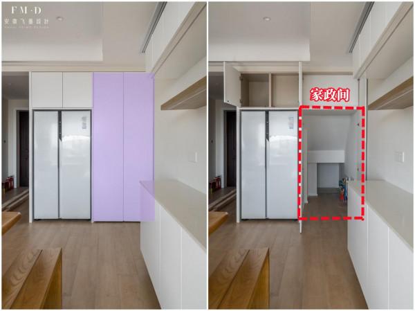 入戶就是樓梯，不用愁！一個轉角櫃，解決玄關櫃、冰箱櫃和家政間