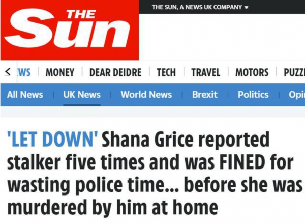 2016年，英國女孩因遭跟蹤5次報警，竟被忽視開罰單，半年後遇害