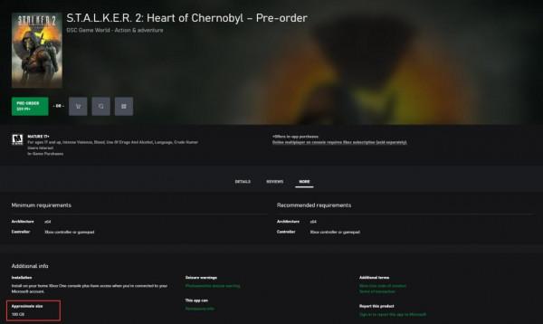 《潛行者2：切爾諾貝利之心》XS版空間或要180G