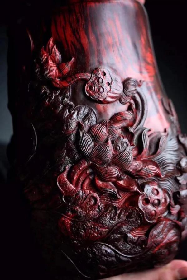 重器現世！紫檀整木雕連年有餘大木罐