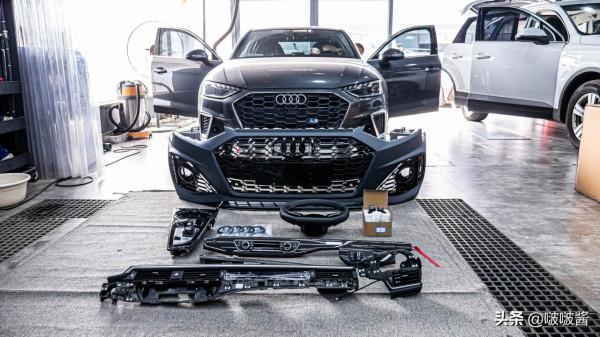 奧迪A4改裝碳纖維內飾+副駕駛液晶+氛圍燈+RS4前包圍