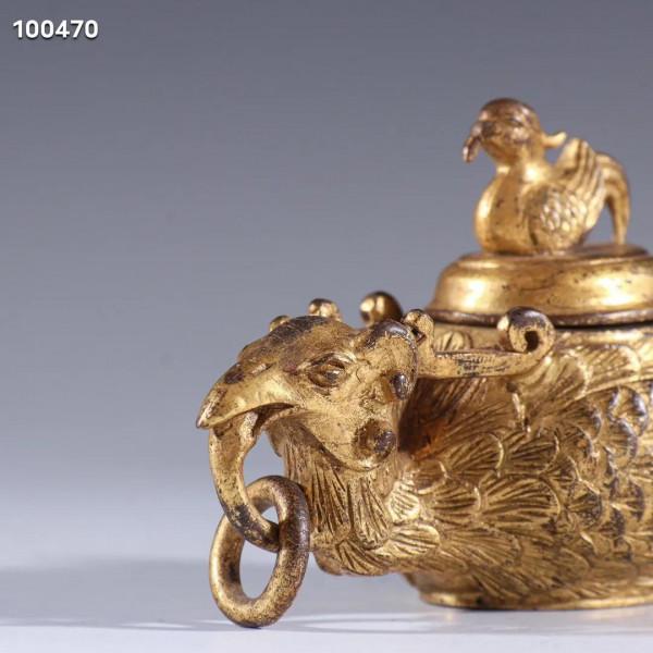 舊藏 銅鎏金鳳鳥形文房水盂規格：高4.9cm長9.3cm寬3.5cm重158g