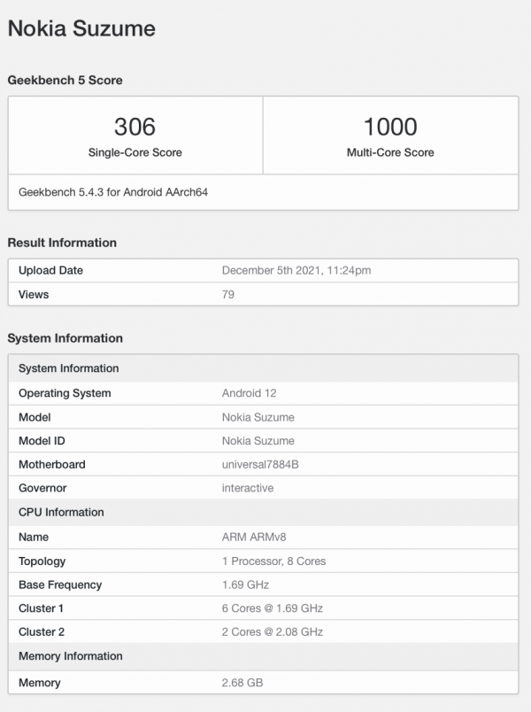 諾基亞新機曝光，搭載三星 Exynos 7884 處理器