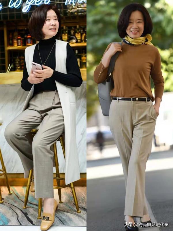 今秋流行一種新褲子，叫“卡其棕褲”！50、60歲女人穿更時髦高階