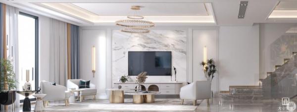 310㎡現代輕奢細膩的布藝、簡潔的線條透露出人們對隨性生活嚮往