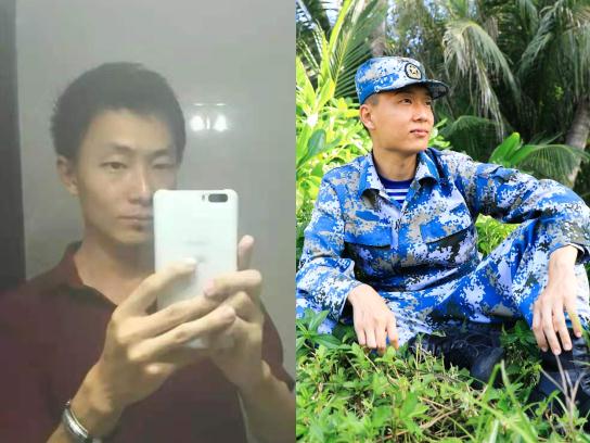 入伍前後對比照：軍營滿月“大變身”