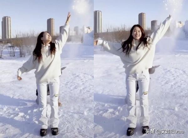 馬蘇回老家雪中漫舞！穿毛衣喇叭褲節奏慢半拍，同事隨拍美得發光