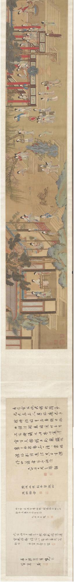 「名畫記」仇英《漢宮春曉圖》，隋宮百美圖，精工都麗