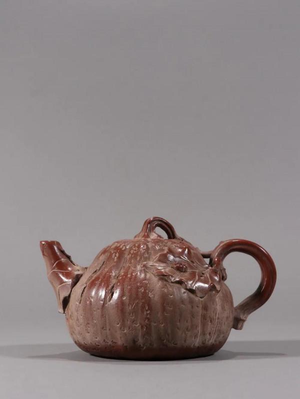 舊藏 老紫砂瓜葉紋茶壺 舊藏 老紫砂瓜葉紋茶壺