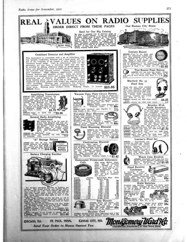 「無線電史話」1921年蒙哥馬利沃德商店琳琅滿目的無線電裝置清單