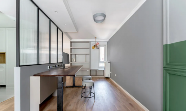 100㎡三居改兩居，客、餐、廚、辦公區全開放，超級寬敞舒適