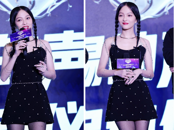 張韶涵嘗試甜酷風挺成功，扎雙麻花辮配貼鑽裙好減齡，像個大學生