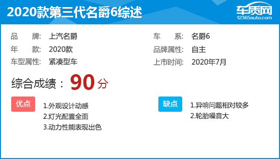 2020款第三代名爵6完全評價報告