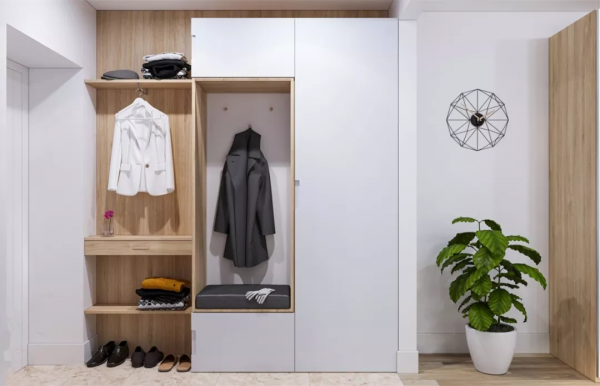 門廳鞋櫃+衣櫃的設計，實用又上檔次，連衣帽間都可以省了