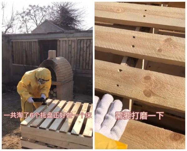 姑娘廢物利用：將廢舊木托盤和木桌，改成“臥室套裝”，變廢為寶