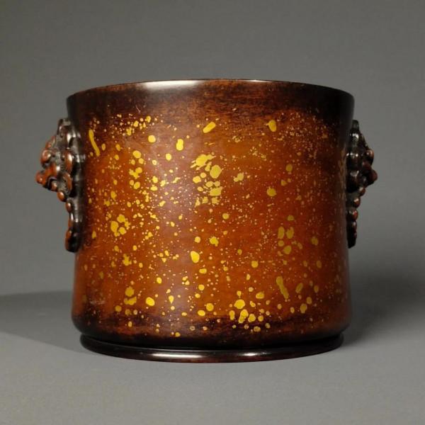 紫銅鎏真金雙獅頭耳灑金香爐