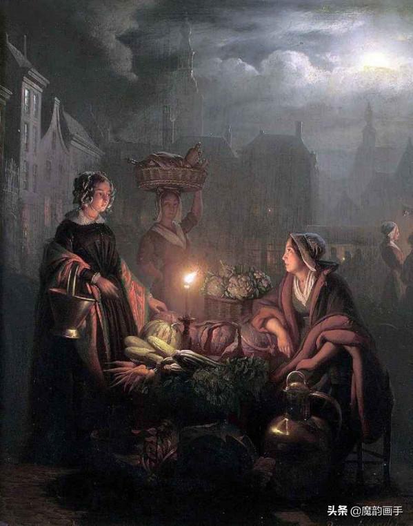 看看二百年前的外國夜市什麼樣——申德爾燭光下的夜景畫
