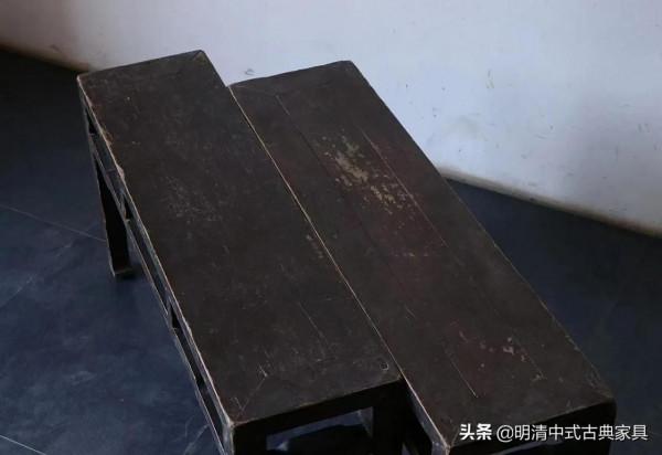 清中期榆木雙人凳