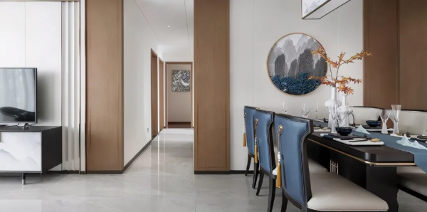 125㎡現代中式風新房，全屋菸灰藍配色，清爽明亮