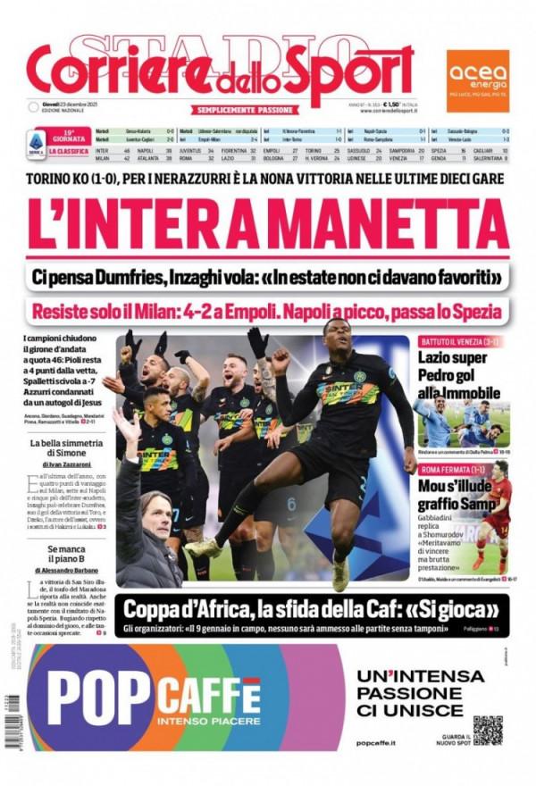 意甲今日頭版:國米7連勝繼續領跑 只剩米蘭在堅持 意甲今日頭版:國米7連勝繼續領跑 只剩米蘭在堅持