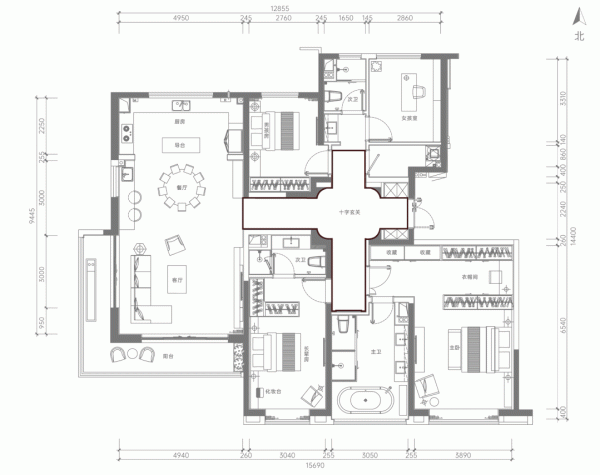 戶型鑑賞：247m²大平層，十字玄關，12.3米長的L型轉角陽臺