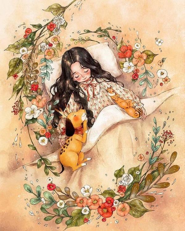 每日插畫｜aeppol的治癒系森林少女日記，休息一會兒再走也沒關係