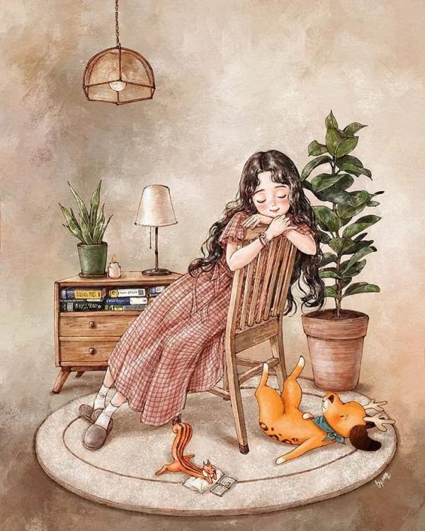 每日插畫｜aeppol的治癒系森林少女日記，休息一會兒再走也沒關係