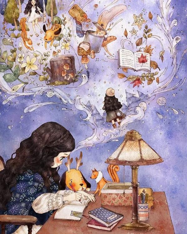 每日插畫｜aeppol的治癒系森林少女日記，休息一會兒再走也沒關係