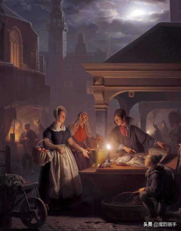 看看二百年前的外國夜市什麼樣——申德爾燭光下的夜景畫
