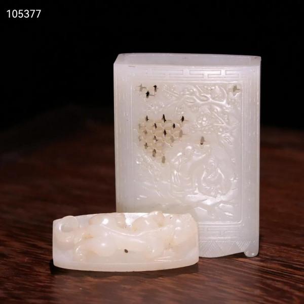 晚清 和田玉人物故事香囊