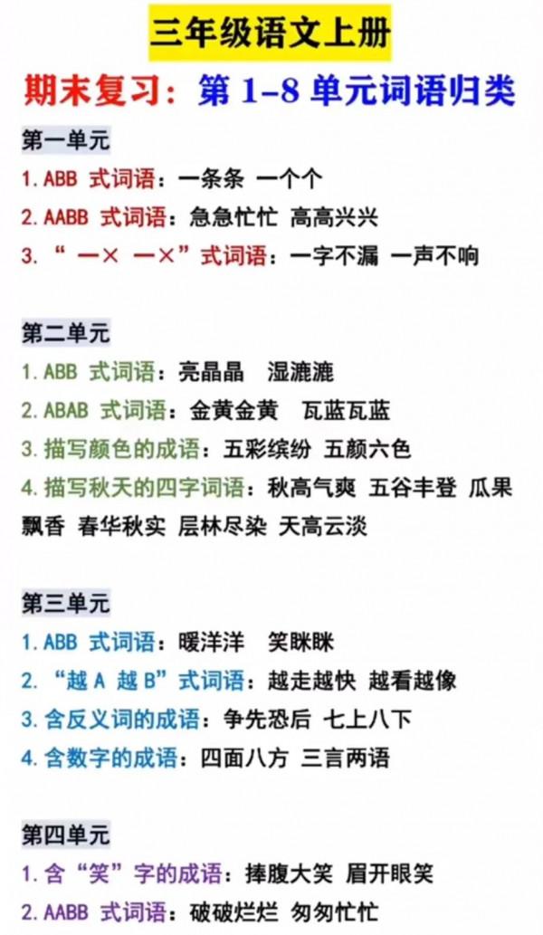 三年級語文上冊期末複習資料，收藏