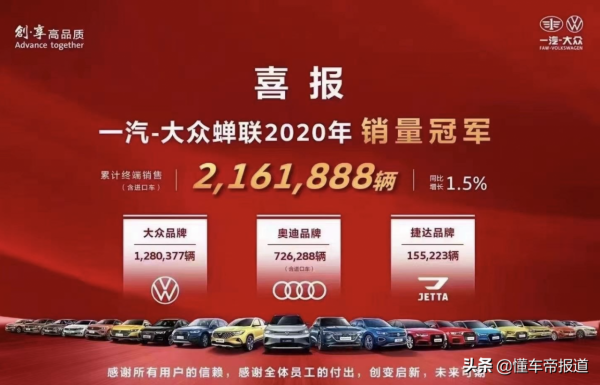 數讀｜一汽-大眾2021年銷售185.8萬輛，全年產量同比下滑18%