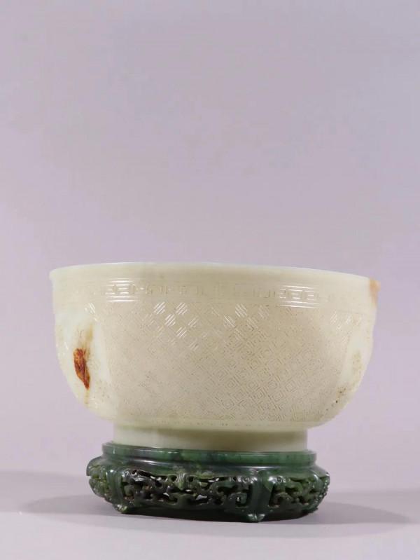 清代：和田籽料雕人物故事玉碗