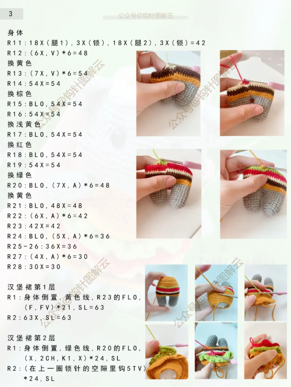 鉤針圖解｜漢堡貓，漢堡中的戰鬥貓，超解饞，小孩子喜歡瘋了