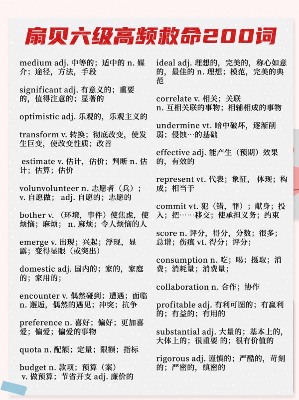 通關四六級，英語六級考前必背200高頻單詞