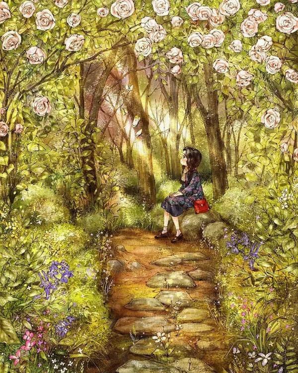 每日插畫｜aeppol的治癒系森林少女日記，休息一會兒再走也沒關係