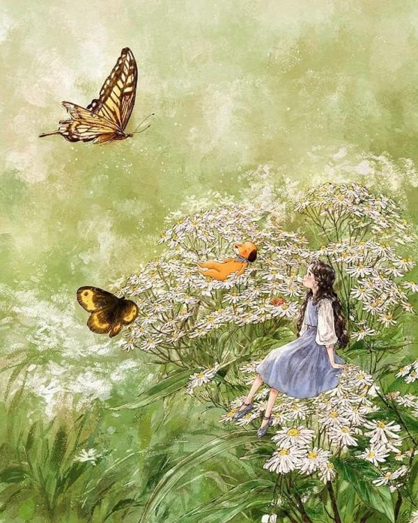 每日插畫｜aeppol的治癒系森林少女日記，休息一會兒再走也沒關係