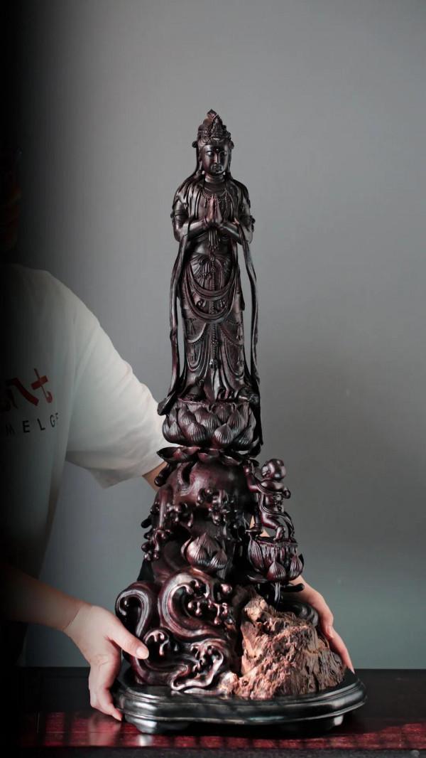 重器「童子拜觀音」小葉紫檀金星老料而雕