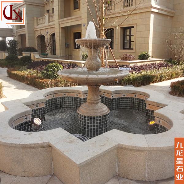 石頭噴泉雕塑雕刻 黃鏽石水缽圖片