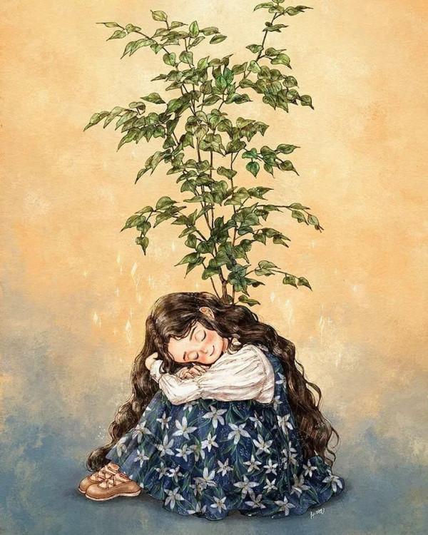 每日插畫｜aeppol的治癒系森林少女日記，休息一會兒再走也沒關係